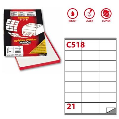 Etichetta adesiva C/518 bianca 100fg A4 70x40mm (21et/fg) Markin