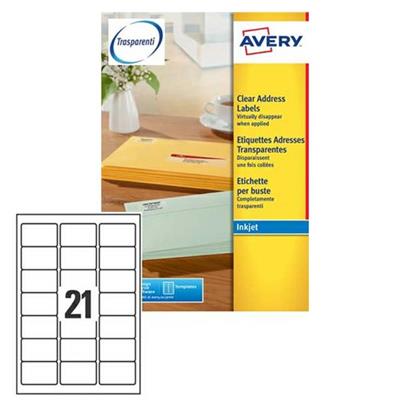 Etichetta Inkjet 63,5x38,1 avery trasp. 25fg