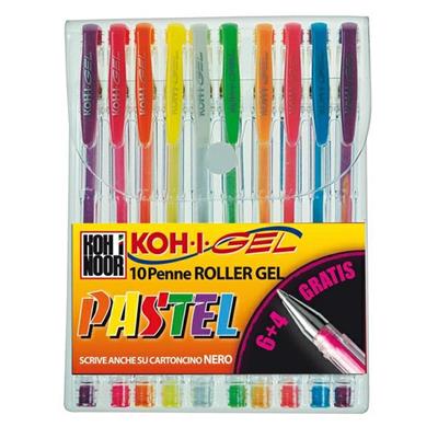 Astuccio 6+4 roller gel KOI I NOOR punta mettallo PASTEL