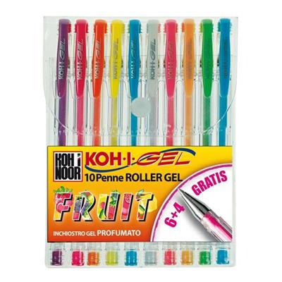Astuccio 6+4 roller gel KOI I NOOR punta mettallo FRUIT