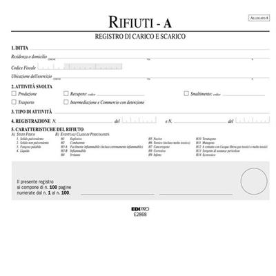 Rg carico-scarico rifiuti mod. a E2868 100pg