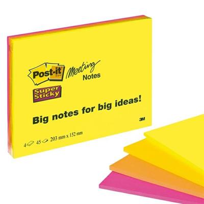 BLOCCO 45foglietti Post-itÂ®Super Sticky 203x152mm MEETING NOTE