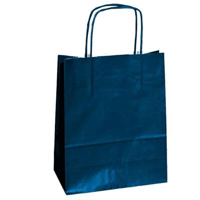 Borsa in carta manico piatto 22x10x29 kraft blu