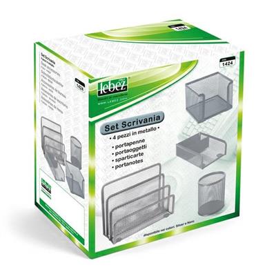 Lebez set scrivania 4 pezzi metallo silver