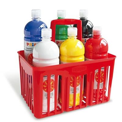 Cesta plastica PRIMO con 6 flaconi tempera brillante 1000 ml.