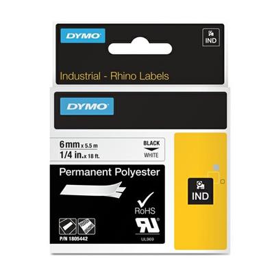 NASTRO POLIESTERE PERMANENTE 9mm x 5.5mt nero su bianco 18482 RH