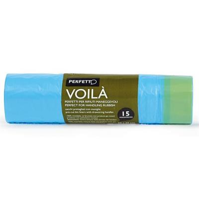 15 SACCHI RIFIUTI 50X60CM-30Lt 15Âµ AZZURRO c/maniglie VoilA'