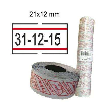 PACK 10 ROTOLI 1000 ETICH. 21x12mm BIANCO PERM. con RIGHE ROSSE