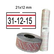 PACK 10 ROTOLI 1000 ETICH. 21x12mm BIANCO REMOV. con RIGHE ROSSE