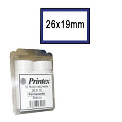 PACK 10 ROTOLI 600 ETICH. 26x19mm BIANCO REMOV. CORNICE BLU Prin
