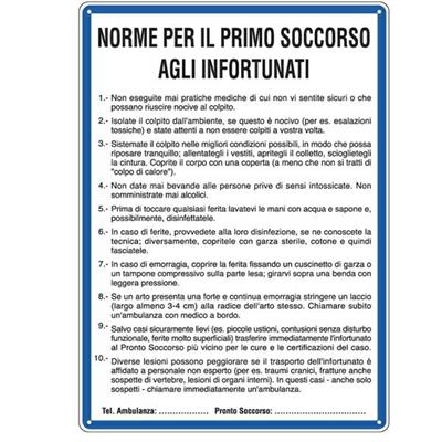 CARTELLO ALLUMINIO 33,3x47cm 'NORME DI PRIMO SOCCORSO AGLI INFOR
