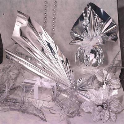 50 BUSTE REGALO IN PPL METAL LUCIDO 16x21+4cm ARGENTO con patell