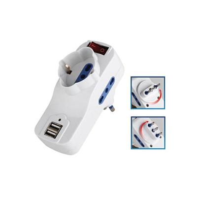 ADATTATORE ROTANTE 2 PRESE BIPASSO 2P+T 10/16 A+ 1 Schuko+2 PRES