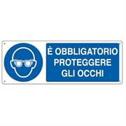 CARTELLO ALLUMINIO 35x12,5cm 'E' obligatorio proteggere gli occh