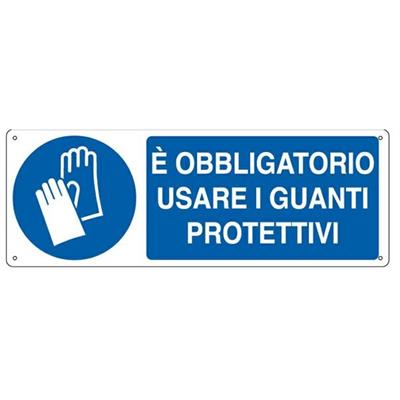 CARTELLO ALLUMINIO 35x12,5cm 'E' obligatorio usare i guanti prot