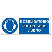 CARTELLO ALLUMINIO 35x12,5cm 'E' obligatorio proteggere l'udito