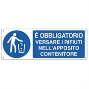 CARTELLO ALLUMINIO 35x12,5cm 'E' obbligatorio versare i rifiuti.