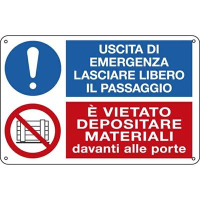 CARTELLO ALLUMINIO 30x20cm 'Uscita di emergenza.../Vietato depos