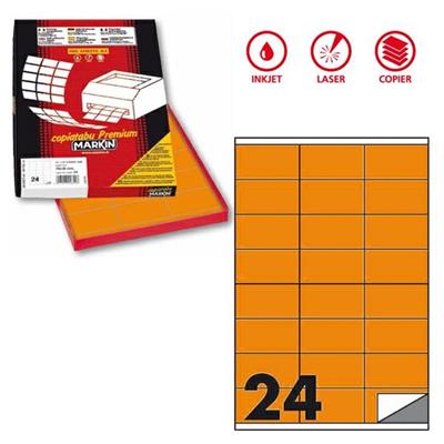 Etichetta adesiva C/500 arancio fluo 100fg A4 70x36mm (24et/fg)