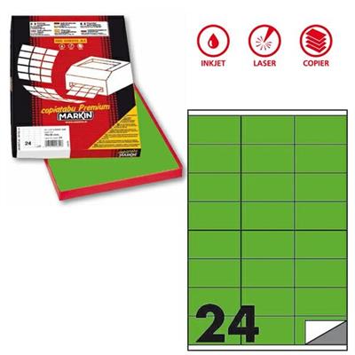 Etichetta adesiva C/500 verde fluo 100fg A4 70x36mm (24et/fg) Ma