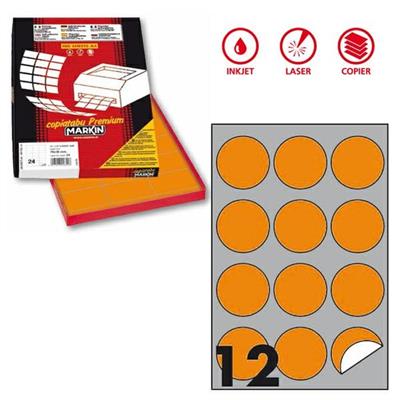Etichetta adesiva R/310 arancio fluo 100fg A4 tonda Ã˜60mm (12et