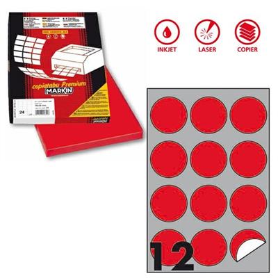 Etichetta adesiva R/310 rosso fluo 100fg A4 tonda Ã˜60mm (12et/f