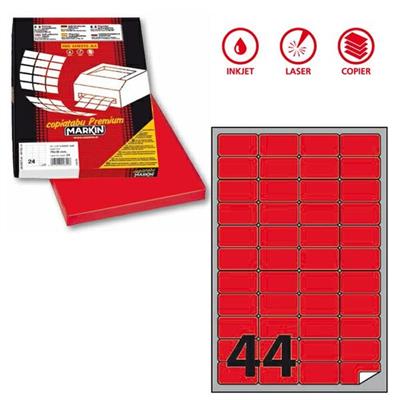Etichetta adesiva A/406 rosso fluo 100fg A4 47,5x25,5mm (44et/fg