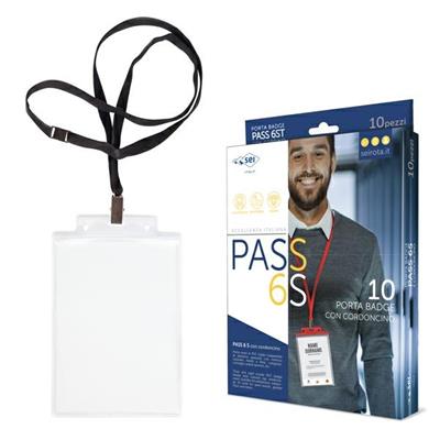 Portanome Pass 6 S-P 10x15 neutro cordoncino nero e pinzetta 10p