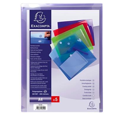 Busta a tasca con velcro in pp colorato f.to 24x32cm per A4 Exac