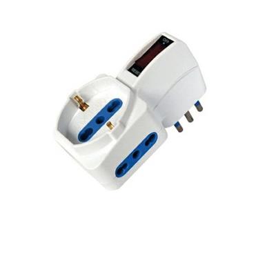 Adattatore con spina 10A verticale - 2 Prese bipasso 10/16A + 1