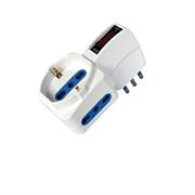 Adattatore con spina 10A verticale - 2 Prese bipasso 10/16A + 1