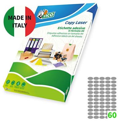 Etichetta adesiva SL4 ovale argento satinata 100fg A4 36x20mm (6