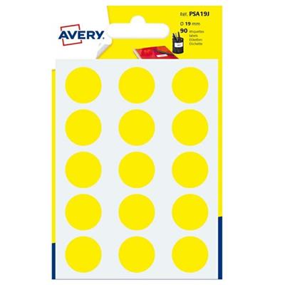 Blister 90 etichetta adesiva tonda PSA giallo Ã˜19mm Avery