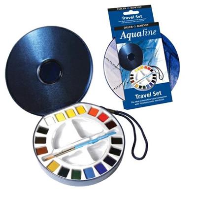 Acquerelli AQUAFINE Scatola met. 18 godet +pennello+2 tavolozze