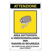 Cartello segnaletico in alluminio area videosorvegliata 30X20