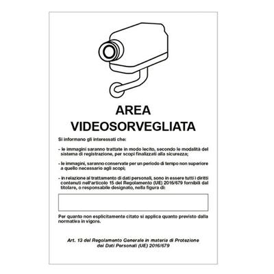 Cartello alluminio 20x30cm 'Area videosorveglianza con registraz