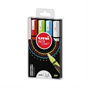 Busta 4 marcatore a gesso liquido UNI CHALK p.tonda col.assortit