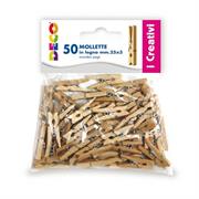 Confezione 50 mollettine in legno 25mm colore naturale CWR