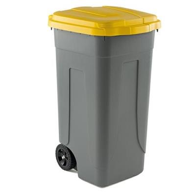 Bidone mobile Cento 100Lt grigio c/coperchio giallo per raccolta