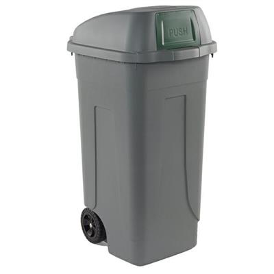 Bidone mobile Cen Push 100Lt grigio c/coperchio verde per raccol