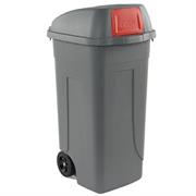 Bidone mobile Cento Push 100Lt grigio c/coperchio rosso per racc