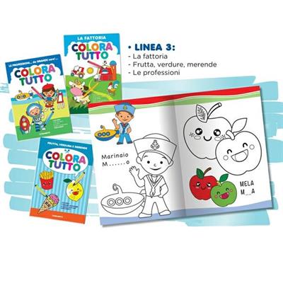 Album da colorare 24 facciate tema La Fattoria, Merende e Profes