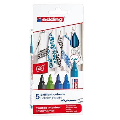 Astuccio 5 colori freddi per tessuto punta 2,0-3,0mm Edding