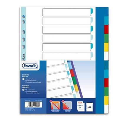 Divisori neutri PP A4 maxi 12 tacche col. Ass. Favorit