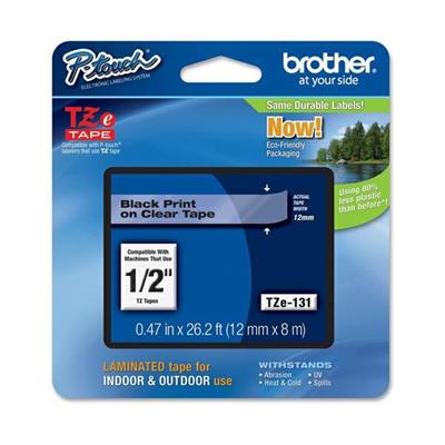Nastro etich. brother tze131 12mm nero su trasparente