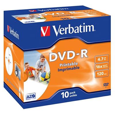 SCATOLA 10 DVD-R J.CASE 16X 4.7GB 120MIN. WIDE PHOTO STAMP INK-J