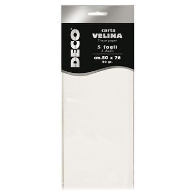 Busta 5 fogli carta velina 20gr 50x76cm bianco CWR