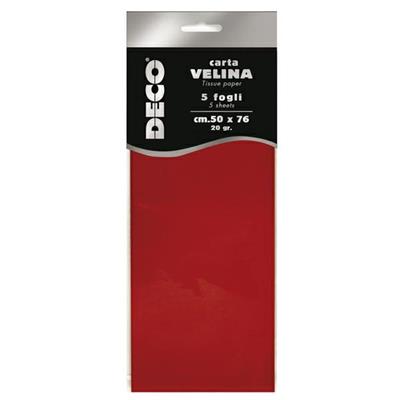 Busta 5 fogli carta velina 20gr 50x76cm rosso CWR