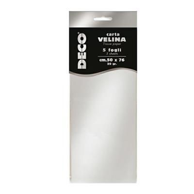 Busta 5 fogli carta velina metallizzata 20gr 50x76cm argento CWR
