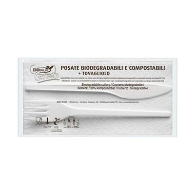 100 Bis Posate in Estabio con tovagliolo 2v Dopla Green art. 039